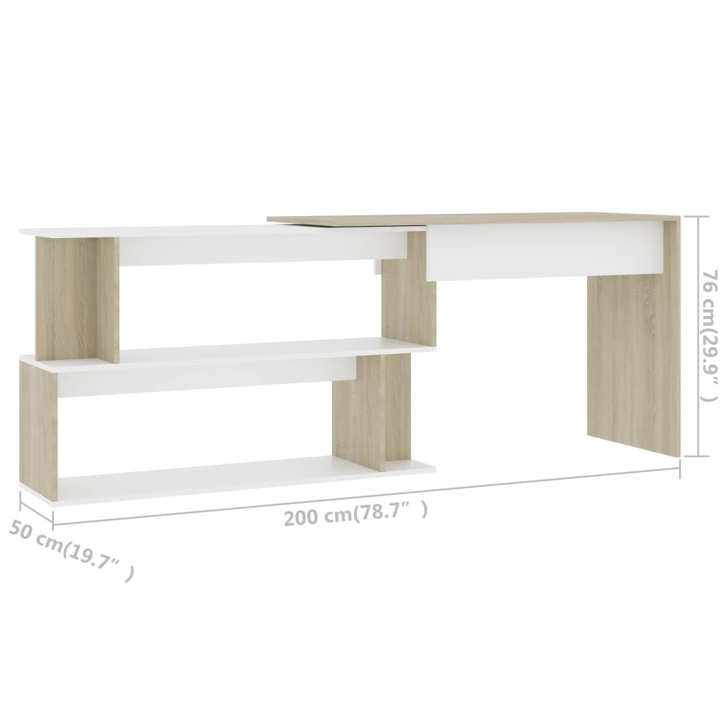 vidaXL Corner Desk White and Sonoma Oak 200x50x76 cm Engineered Wood