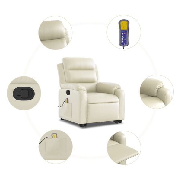 vidaXL Stand up Massage Recliner Chair Cream Faux Leather