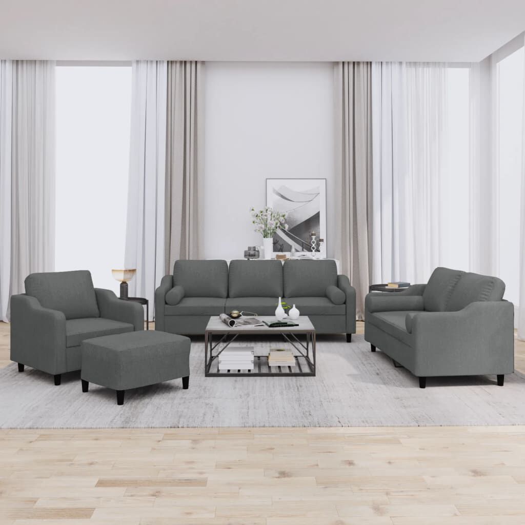 vidaXL 4 Piece Sofa Set with Pillows Dark Grey Fabric