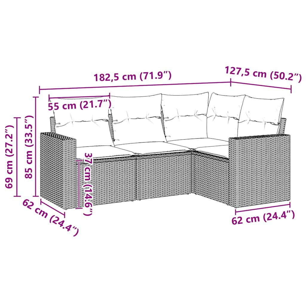vidaXL 4 Piece Garden Sofa Set with Cushions Black Poly Rattan