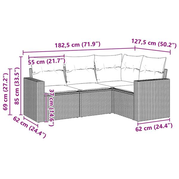 vidaXL 4 Piece Garden Sofa Set with Cushions Black Poly Rattan