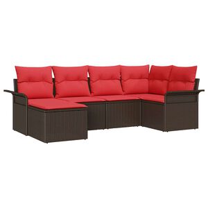 vidaXL Garden Sofa Set with Cushion 6 pcs Brown Poly Rattan