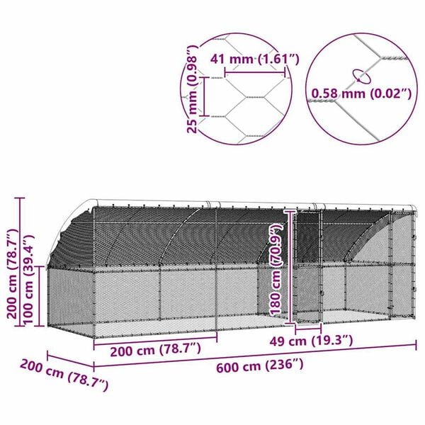 vidaXL Chicken Cage Silver 600 x 200 x 198.5 cm Galvanised steel