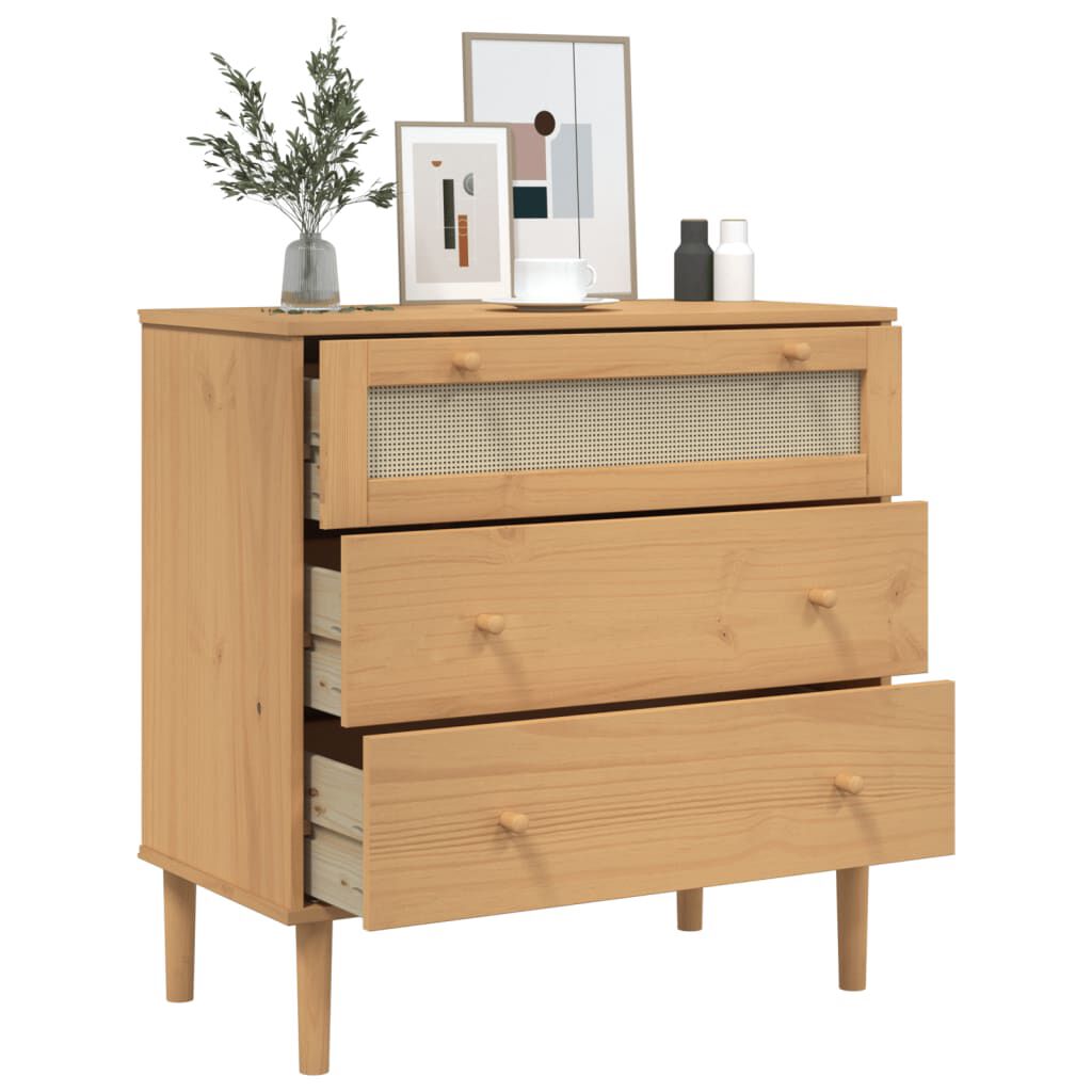 vidaXL Drawer Cabinet SENJA Rattan Look Brown 80x40x80 cm Solid Wood Pine