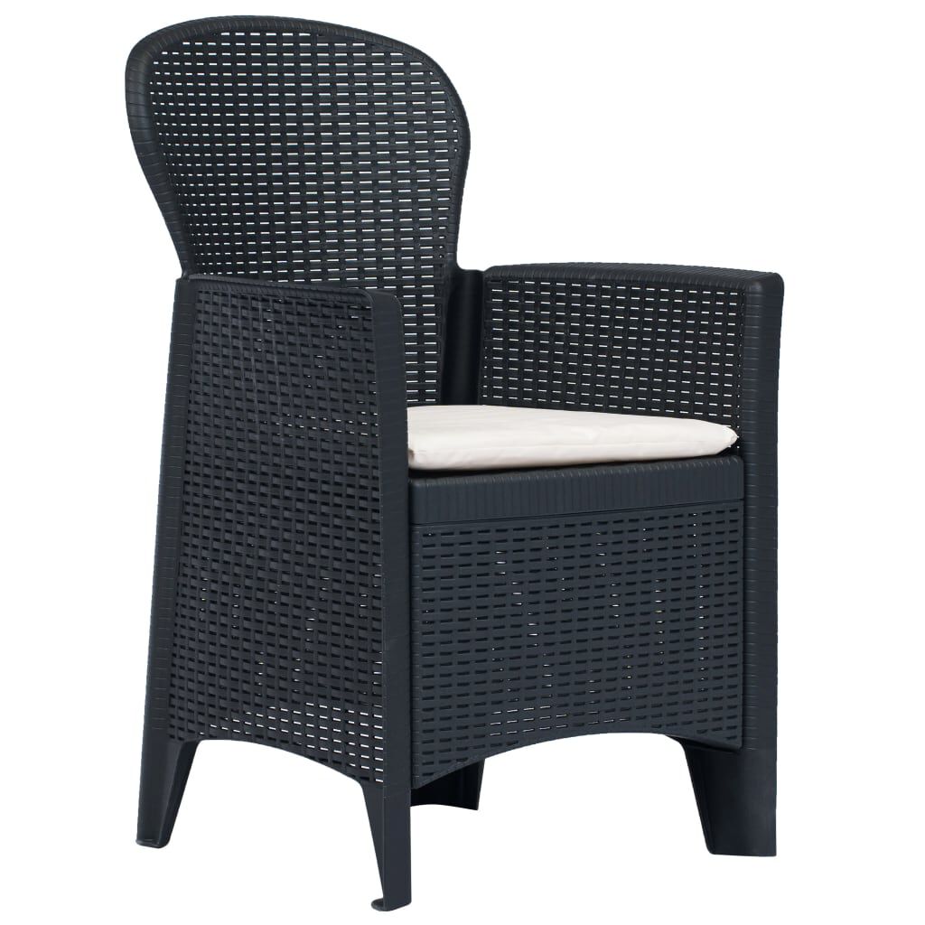 vidaXL Garden Chairs 2 pcs with Cushion Anthracite Plastic Rattan Look