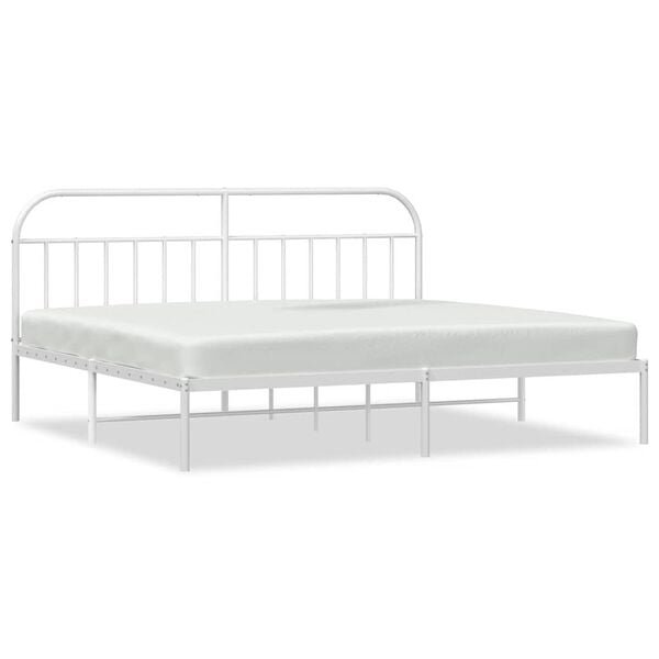 vidaXL Metal Bed Frame without Mattress with Headboard White 193x203cm