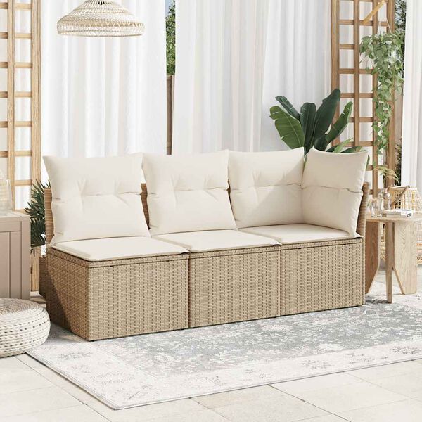 vidaXL Garden Sofa Corner with Cushions Beige Poly Rattan