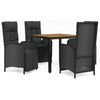 vidaXL 5 Piece Garden Dining Set with Cushions Black Poly Rattan
