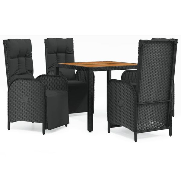 vidaXL 5 Piece Garden Dining Set with Cushions Black Poly Rattan