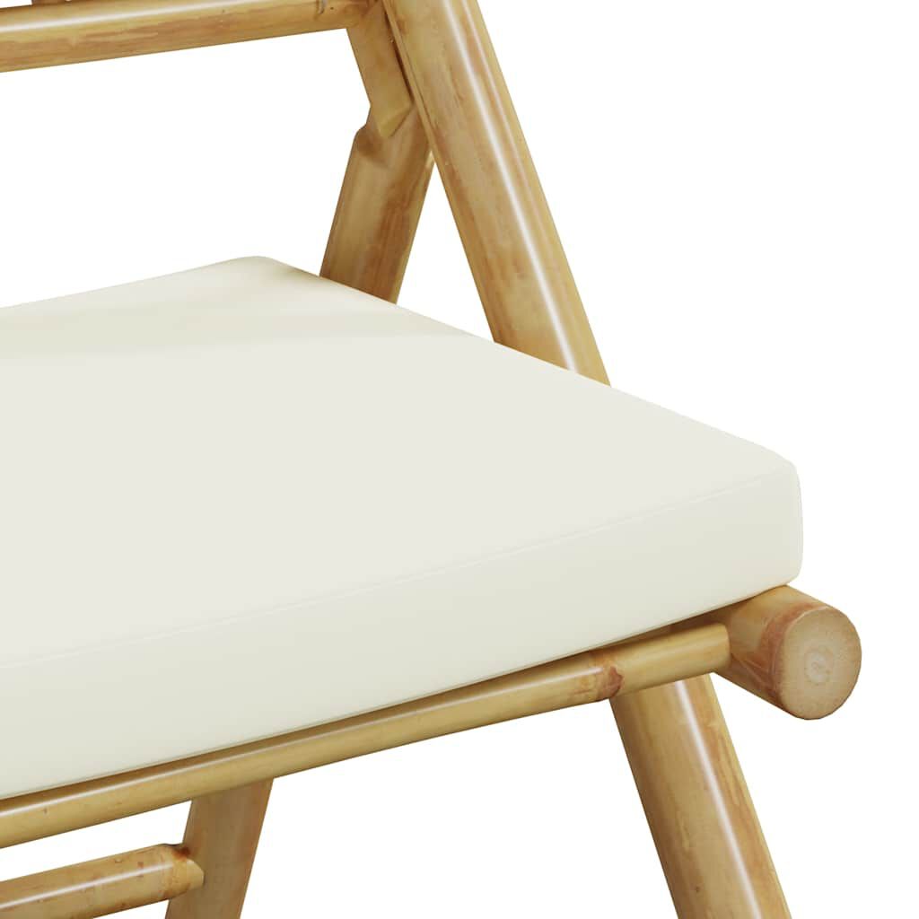 vidaXL 2 Piece Folding Bistro Chairs with Cream White Cushions Bamboo