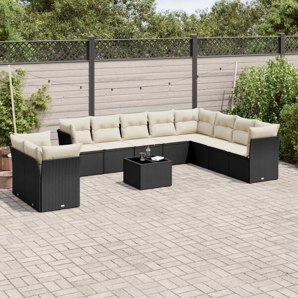 vidaXL 11 Piece Garden Sofa Set with Cushions Black Poly Rattan