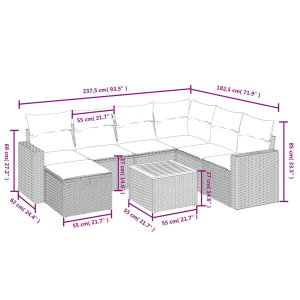 vidaXL 8 Piece Garden Sofa Set with Cushions Grey Poly Rattan