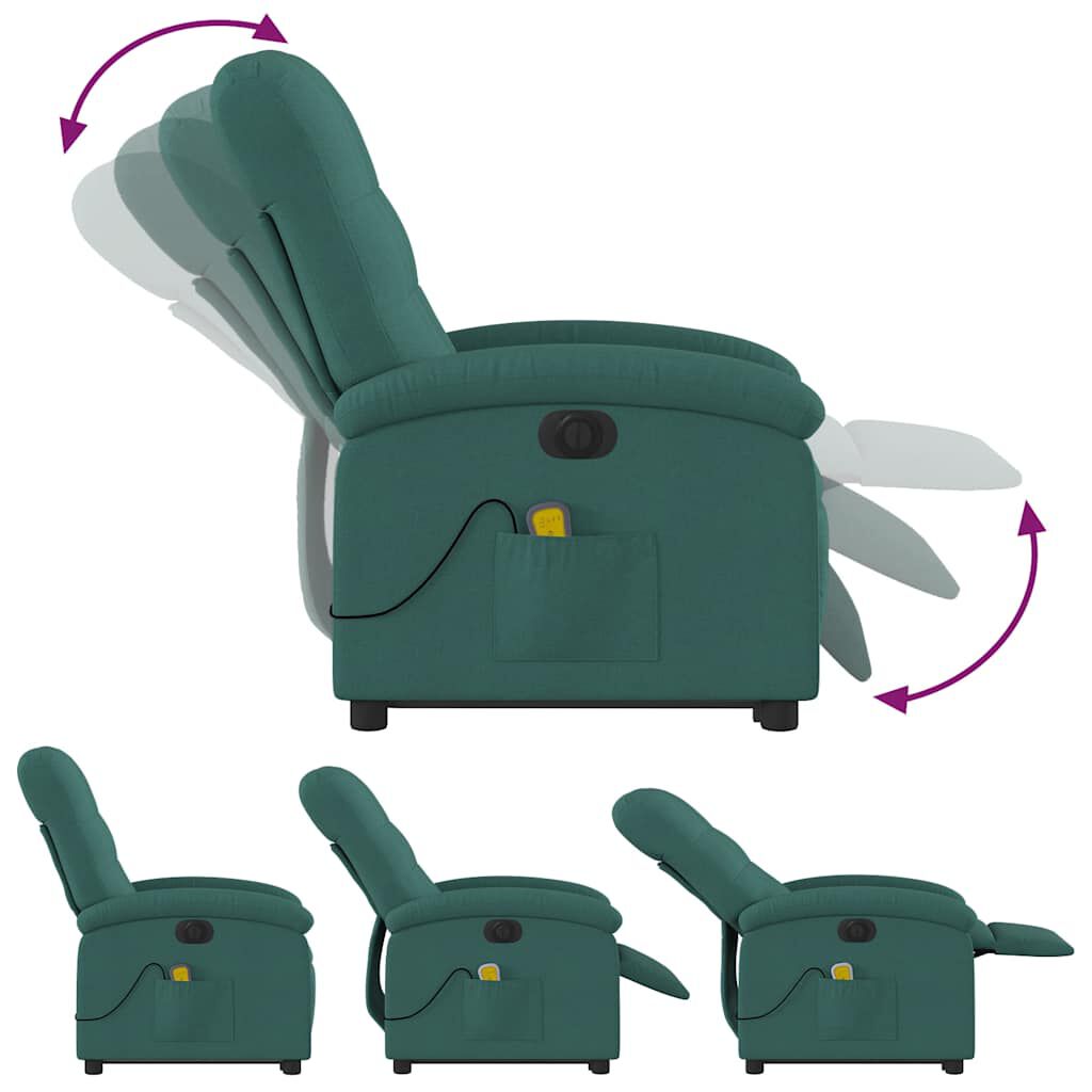 vidaXL Electric Stand up Massage Recliner Chair Dark Green Fabric