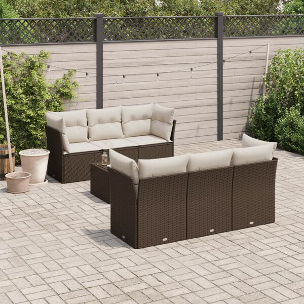 vidaXL 7 Piece Garden Sofa Set with Cushions Brown Poly Rattan