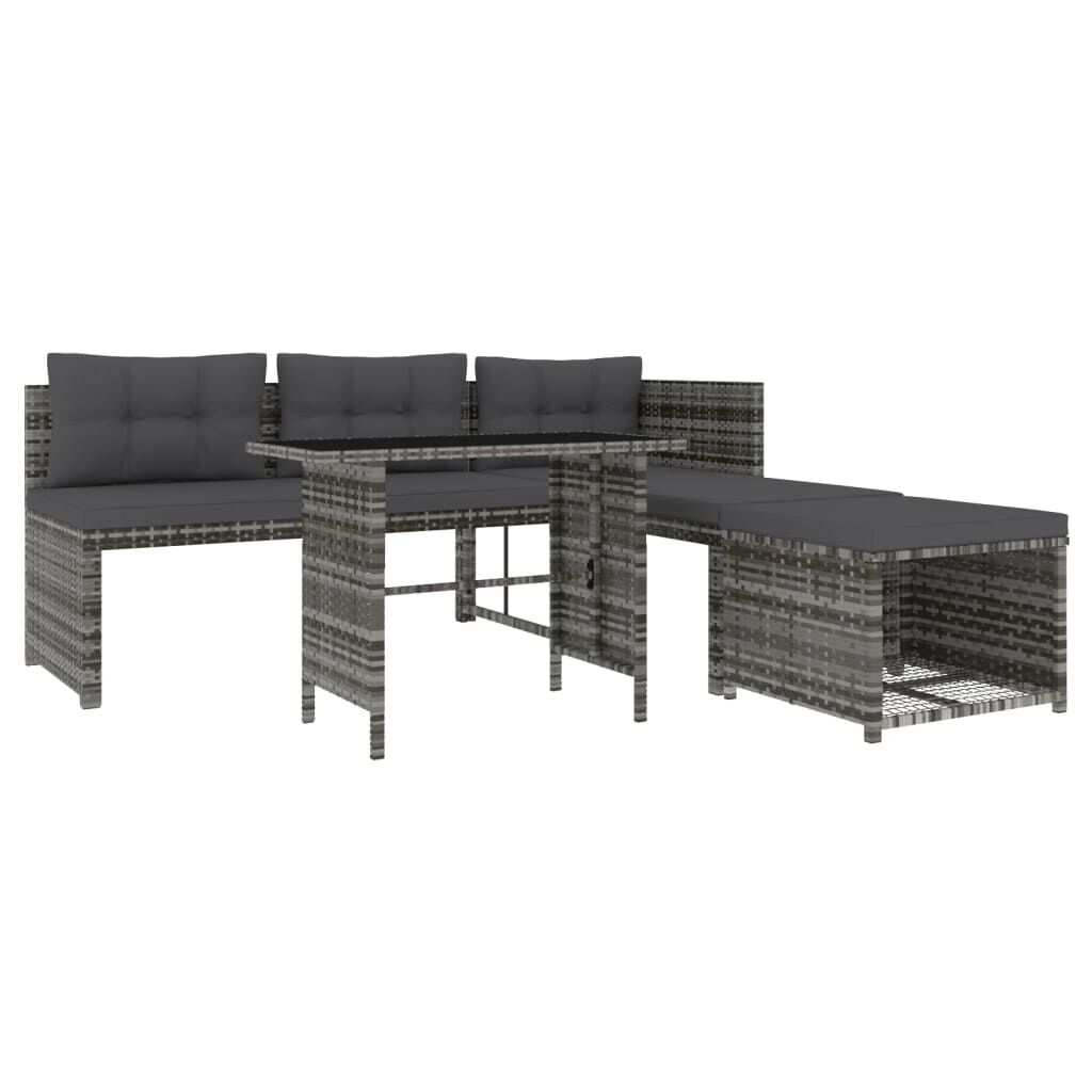 vidaXL 4 Piece Garden Dining Set with Cushions Grey Poly Rattan