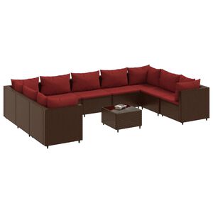 vidaXL 10 Piece Garden Lounge Set with Cushions Brown Poly Rattan