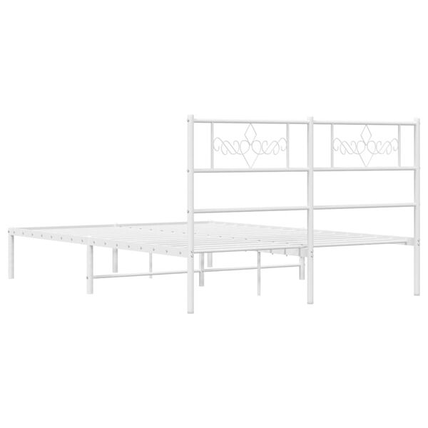 vidaXL Metal Bed Frame without Mattress with Headboard White 135x190cm