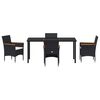 vidaXL Garden Dining Set with Cushion 5 pcs Black Poly Rattan