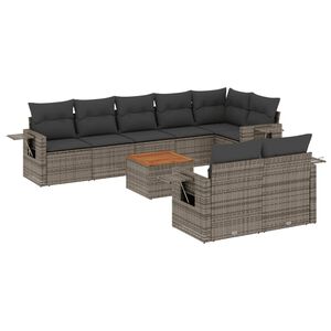 vidaXL 9 Piece Garden Sofa Set with Cushions Grey Poly Rattan