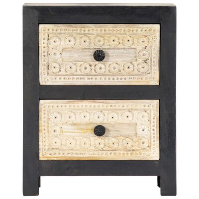 vidaXL Hand Carved Bedside Cabinet Grey 40x30x50 cm Solid Mango Wood