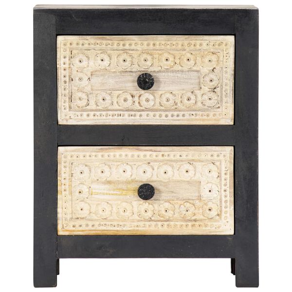 vidaXL Hand Carved Bedside Cabinet Grey 40x30x50 cm Solid Mango Wood