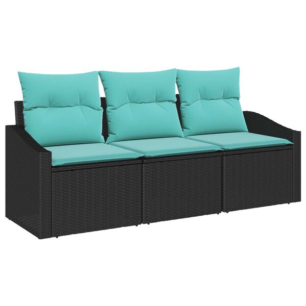 vidaXL 3 Piece Garden Sofa Set with Cushions Black Poly Rattan