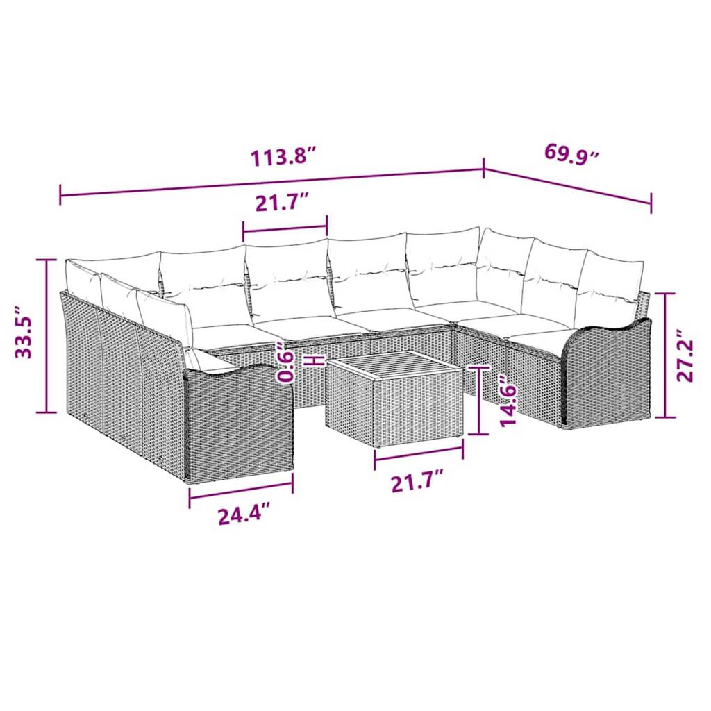 vidaXL Garden Sofa Set 10 pcs Black and turquoise