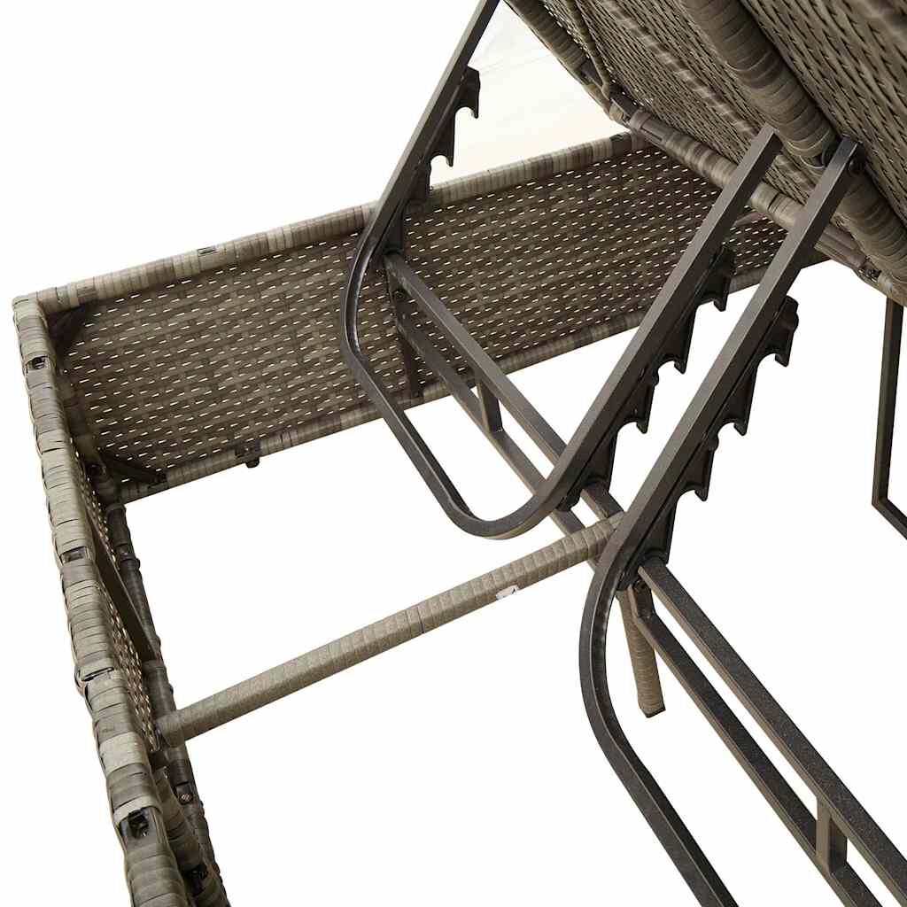 vidaXL Double Sun Lounger with Roof and Curtains Grey Poly Rattan