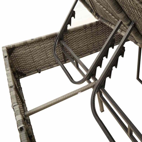 vidaXL Double Sun Lounger with Roof and Curtains Grey Poly Rattan
