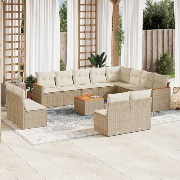 vidaXL 13 Piece Garden Sofa Set with Cushions Beige Poly Rattan