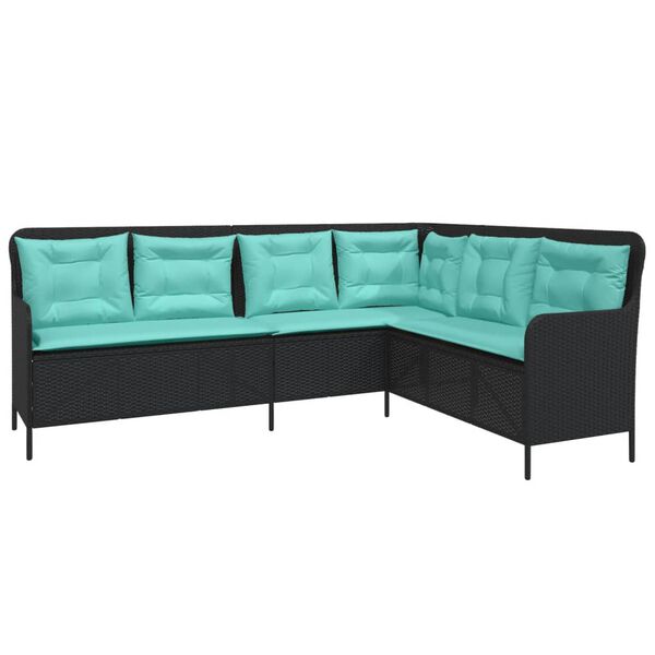 vidaXL Garden Sofa with Cushions L-Shaped Black Poly Rattan
