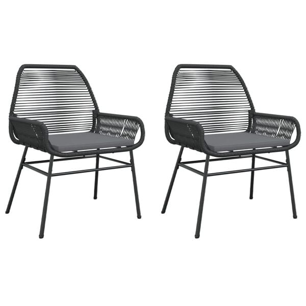 vidaXL Garden Chairs 2 pcs with Cushions Black Poly Rattan