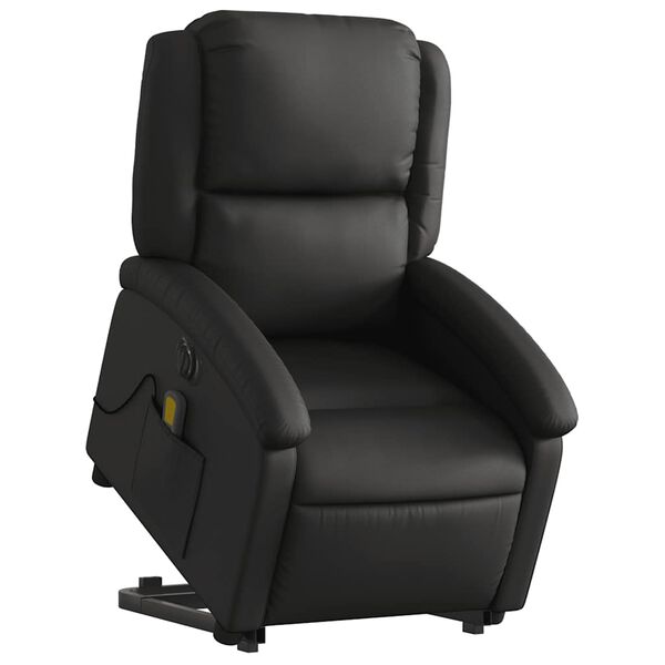 vidaXL Electric Stand up Massage Recliner Chair Black Real Leather