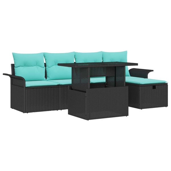 vidaXL 6 Piece Garden Sofa Set with Cushions Black Poly Rattan