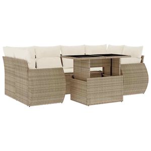 vidaXL 7 Piece Garden Sofa Set with Cushions Beige Poly Rattan
