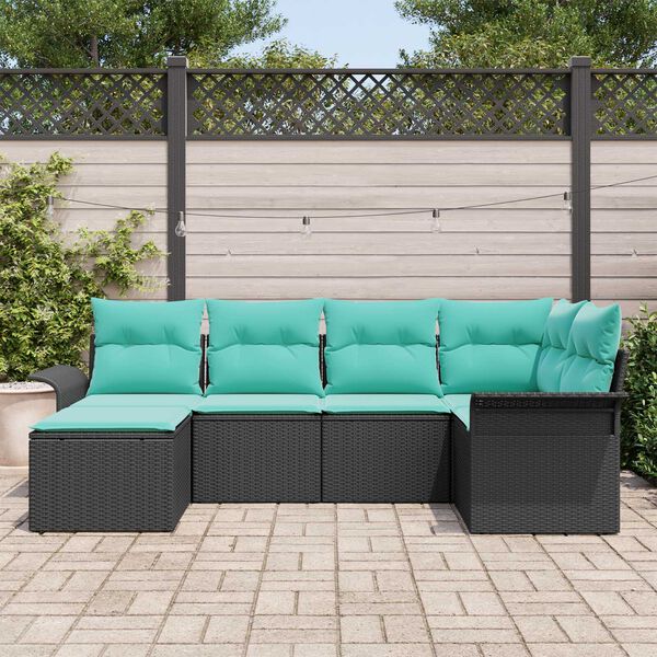 vidaXL 6 Piece Garden Sofa Set with Cushions Black Poly Rattan