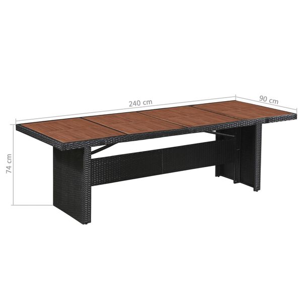 vidaXL Garden Table 240x90x74 cm Poly Rattan and Solid Acacia Wood