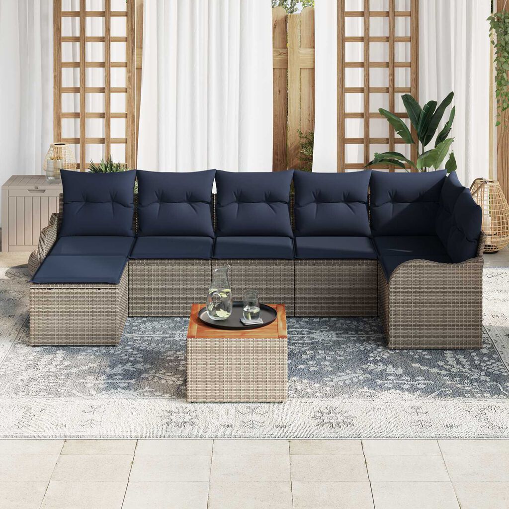 vidaXL 8 Piece Garden Sofa Set with Cushions Grey Poly Rattan Acacia