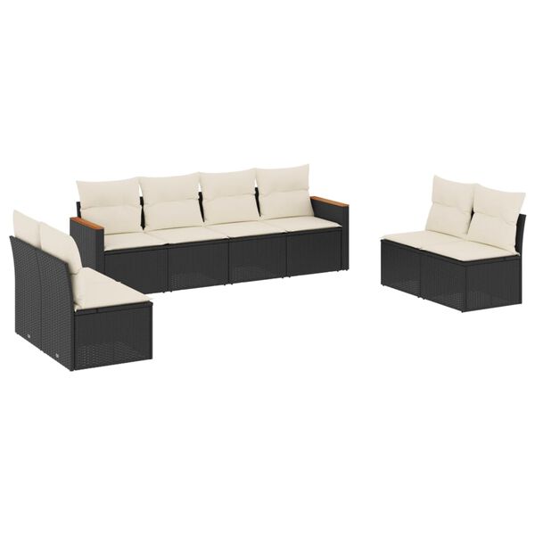 vidaXL 8 Piece Garden Sofa Set with Cushions Black Poly Rattan