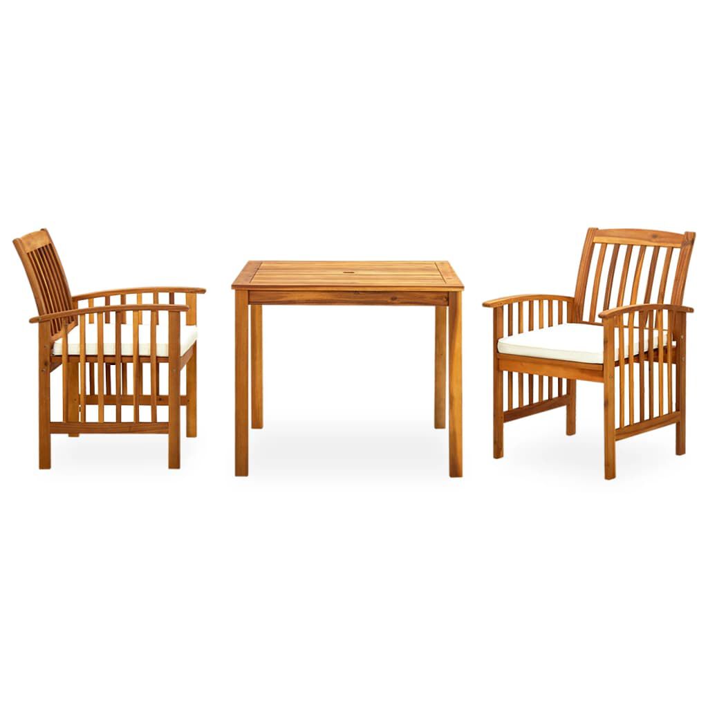 vidaXL 3 Piece Garden Dining Set with Cushions Solid Acacia Wood