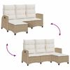 vidaXL Reclining Garden Sofa with Cushions L-shaped Beige Poly Rattan