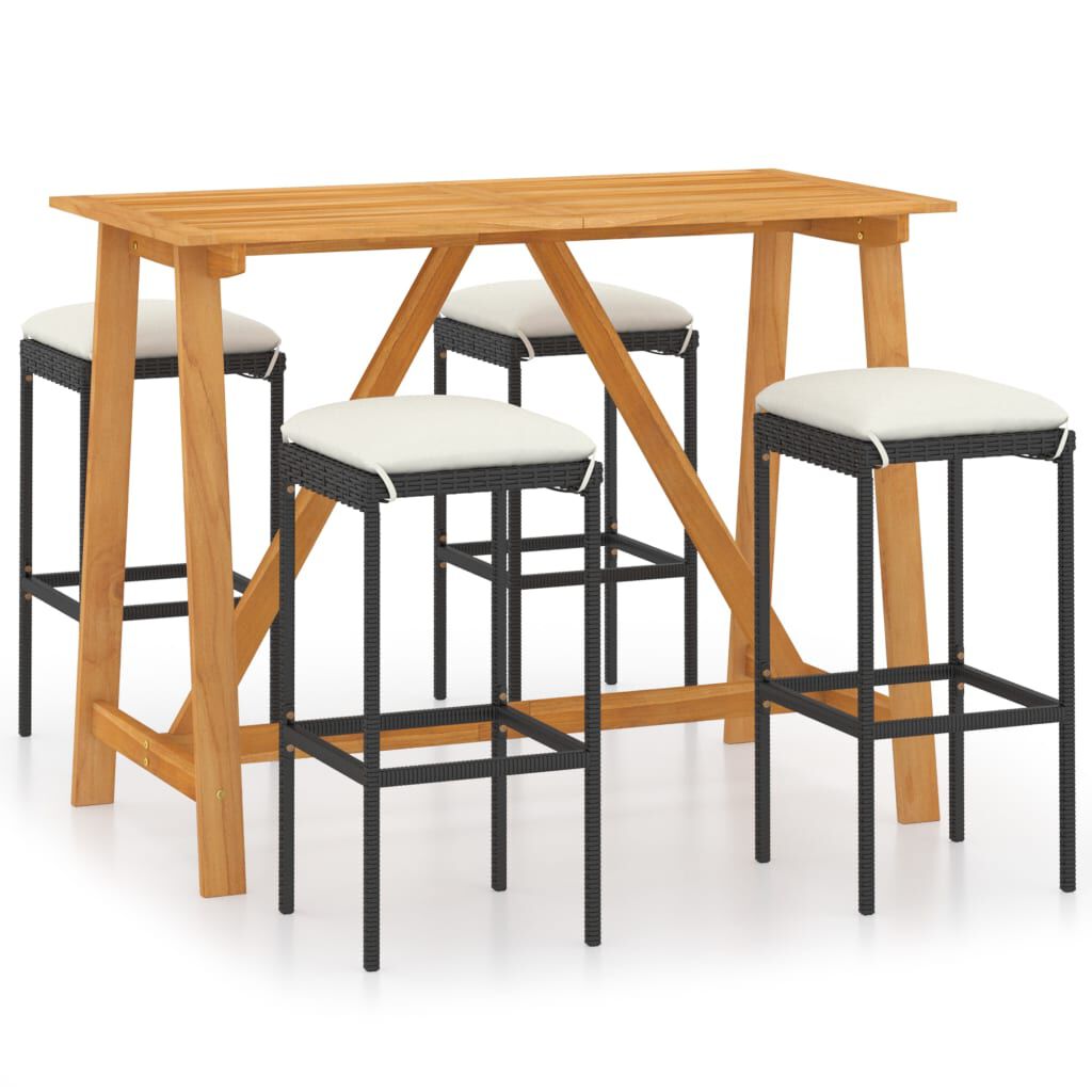 vidaXL 5 Piece Garden Bar Set with Cushions Black