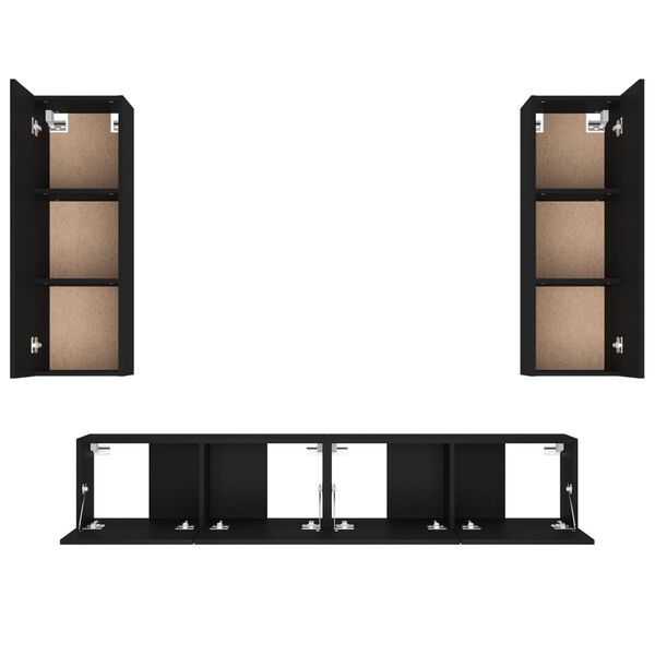 vidaXL 4 Piece TV Cabinet Set Black Engineered Wood