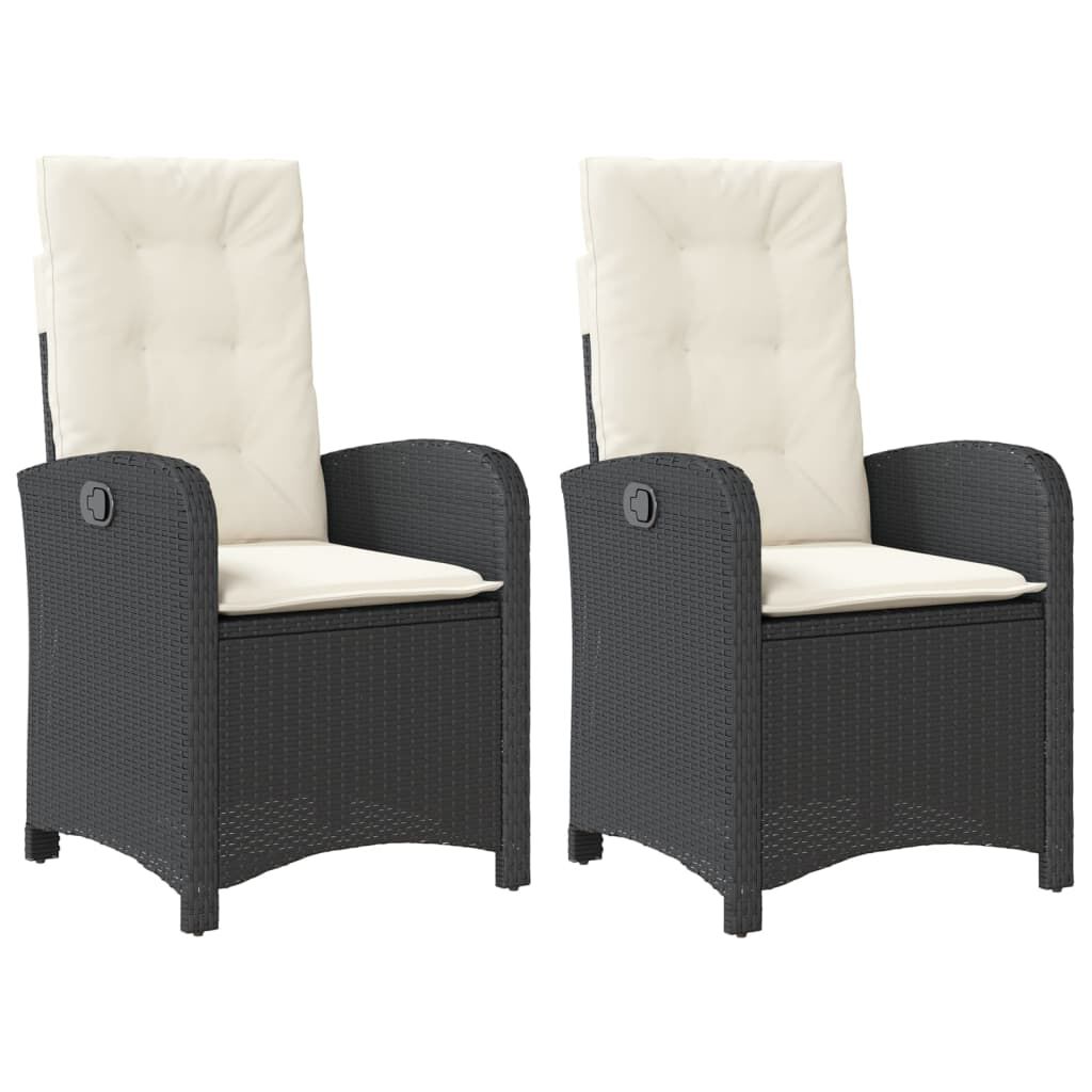 vidaXL Reclining Garden Chairs 2 pcs with Cushions Black Poly Rattan