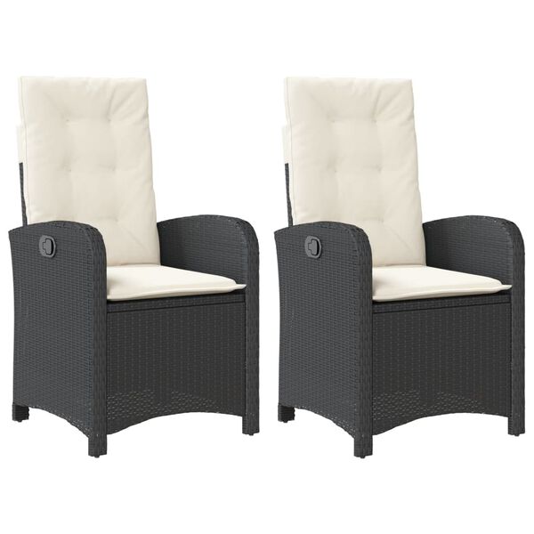 vidaXL Reclining Garden Chairs 2 pcs with Cushions Black Poly Rattan