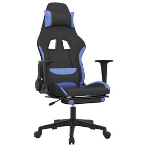 vidaXL Gaming Chair with Footrest Black and Blue Fabric