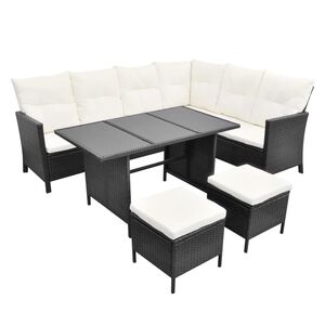 vidaXL 4 Piece Garden Lounge Set with Cushions Poly Rattan Black