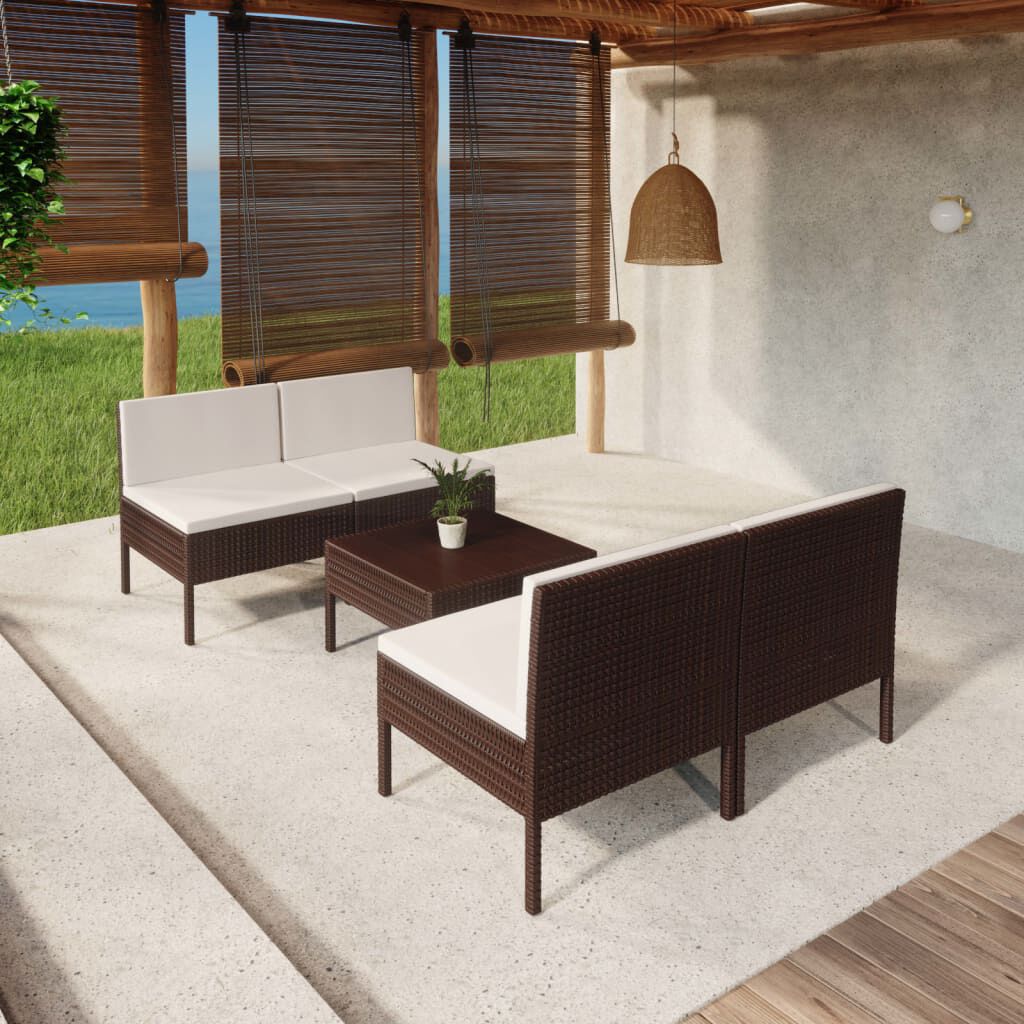 vidaXL 5 Piece Garden Lounge Set with Cushions Poly Rattan Brown