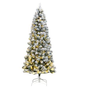 vidaXL Artificial Hinged Christmas Tree 300 LEDs & Flocked Snow 210 cm
