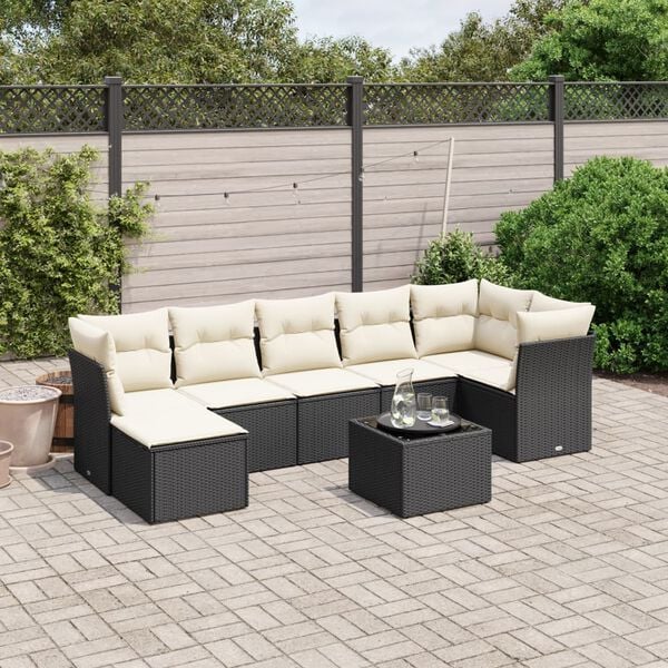 vidaXL 7 Piece Garden Sofa Set with Cushions Black Poly Rattan